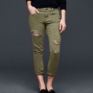 Gap Distressed Olive Green Girlfriend Jeans